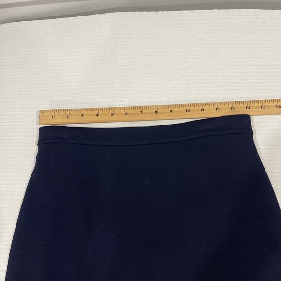 St John Pencil Skirt Womens 8 Navy Blue Knit Back Zip Flaw - Picture 9 of 12